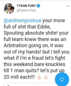 "You are a fraud, You lied to the fans and led them on" - Anthony Joshua blasts Tyson Fury on Social Media as their Clash is about to Crumble